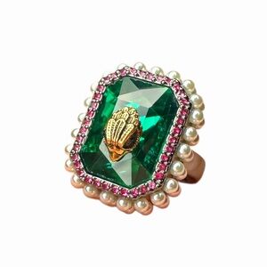 Kurt Geiger Green and Pearl Eagle Statement Ring
